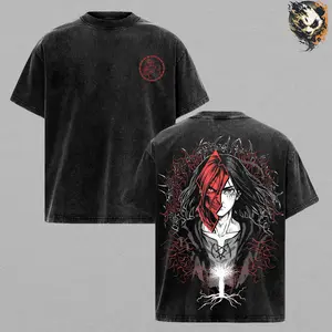 Eren Founding Titan Anime Washed Tee – Attack on Titan Graphic T-Shirt, Titan God Aesthetic Dark Energy Streetwear Trendy Otaku Gift Anime Fan