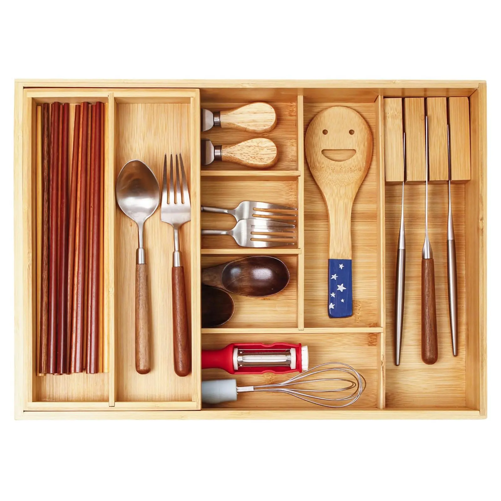Double Layer Kitchen Drawer Organizer Utensil Silverware  Cutlery Tray Removable With Block Flatware Multi-use Storage Box