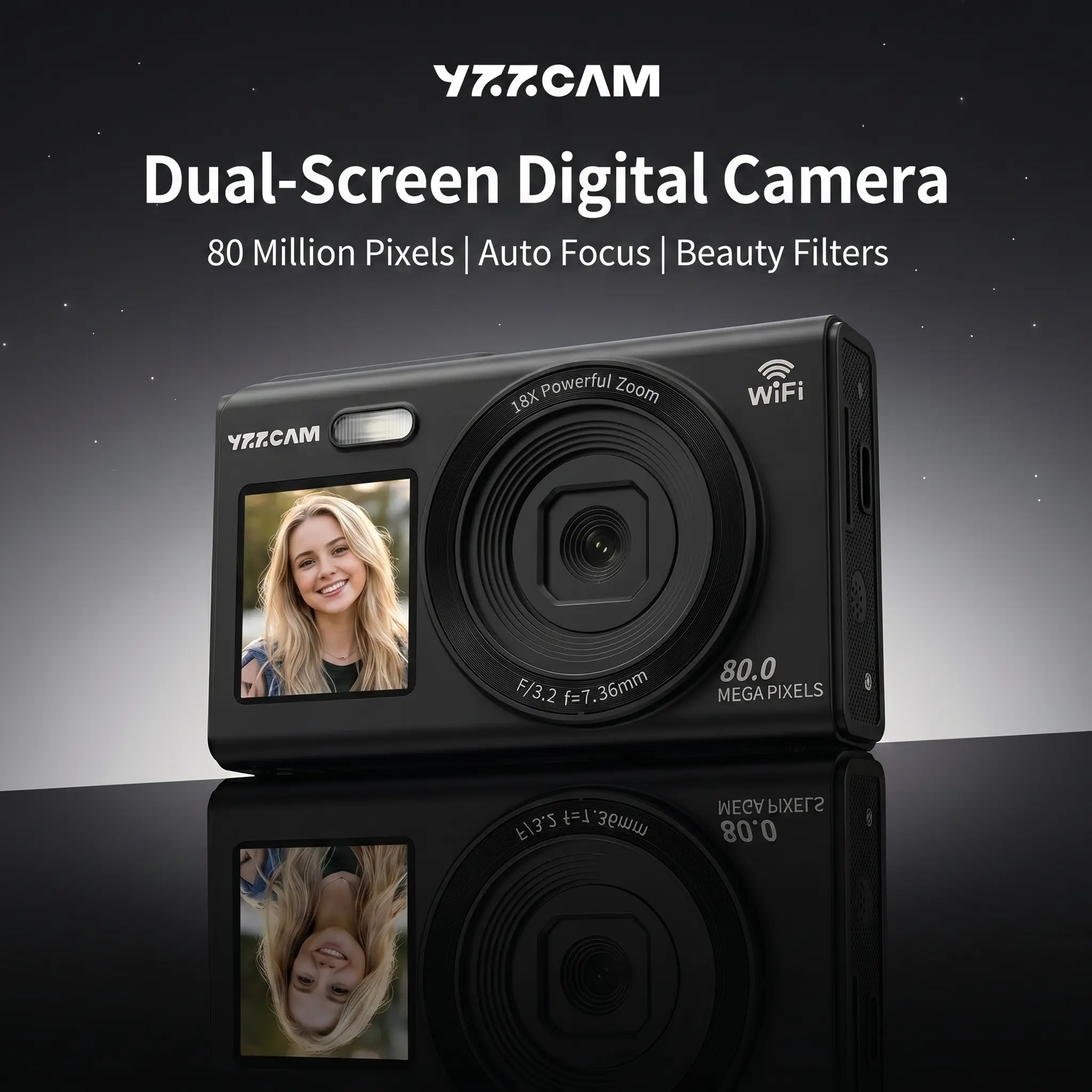 80-megapixel 5K ultra-HD dual-screen camera (front and rear),comes with a free 32GB TF memory card,supports Wi-Fi transfer to smartphones,features 1.5-inch and 2.8-inch front and rear screens, 18x zoom, beauty mode and fill light—the perfect birthday gift