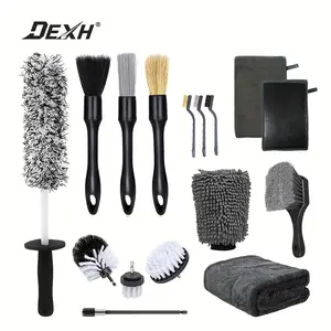 15pcs Set Car Wash Cleaning Kit Detailing Tools Interior Exterior Wheel Brush Car Detailing Kit And Car Wash Kit automotive cleaning tool Car Detailing Kit with Car Wheel Brush Black