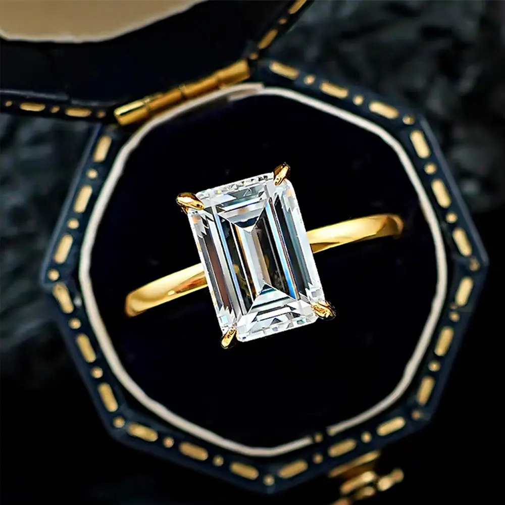Sparkling 4CT Eco Diamond Solitaire Ring Timeless Classic Plain Band omise Ring