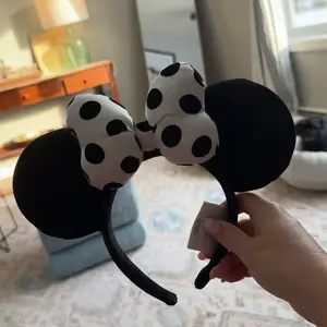 Disney World Minnie Mouse Ears Puff Satin Polka Dot Bow Adult Headband Minnie Mouse Ear Headband with Satin Bow for Adults – Black  main image 4