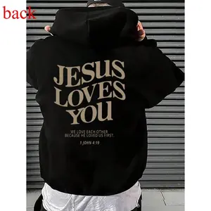 Men's Jesus Loves You slogan Graphic Hoodie -  Long Sleeve Pullover Regular Fit |   Soft & Breathable Fabric, Durable Print, Everyday Comfort, Machine Washable