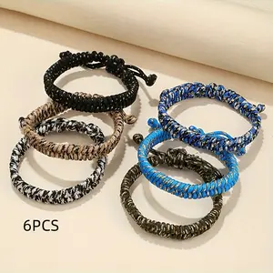 Six-Piece Boys Friendship Bracelet Set, Handmade Braided Jewelry, Easter Gift Basket Filler, Small Gift for Socks, Camping Party Favor
