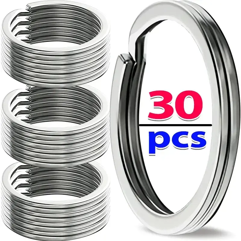 LUX-KEY - 10-30pcs Stainless Steel Key Rings Polished Silver Round Flat Wire Split Key Ring for Jewellery Making Car Keyring DIY 25-35mm