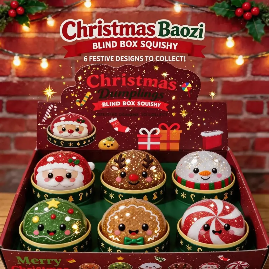 6‑Pack Christmas Dumpling Squishies Blind Box | Kawaii Stretchy Slow‑Rising Fidget Toys, Santa Snowman Reindeer Design, Festive Holiday Kids Gift, Scrapbooking Sticker Accessory & Party Decor