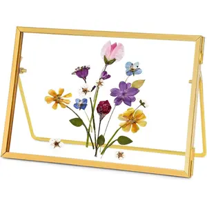 Glass Pressed Flower Frame Handmade Glass Floating Picture Frames Tabletop Brass Photo Frame for DIY Dried Flowers Home Plant Specimen Rectangle Horizontal 4×6 inches Gold FRAME ONLY