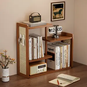 Multi-Layer Bamboo Bookshelf, Cup Holder, Desktop Organizer, Open Storage Rack, Space-Saving Shelf for Kitchen, Living Room