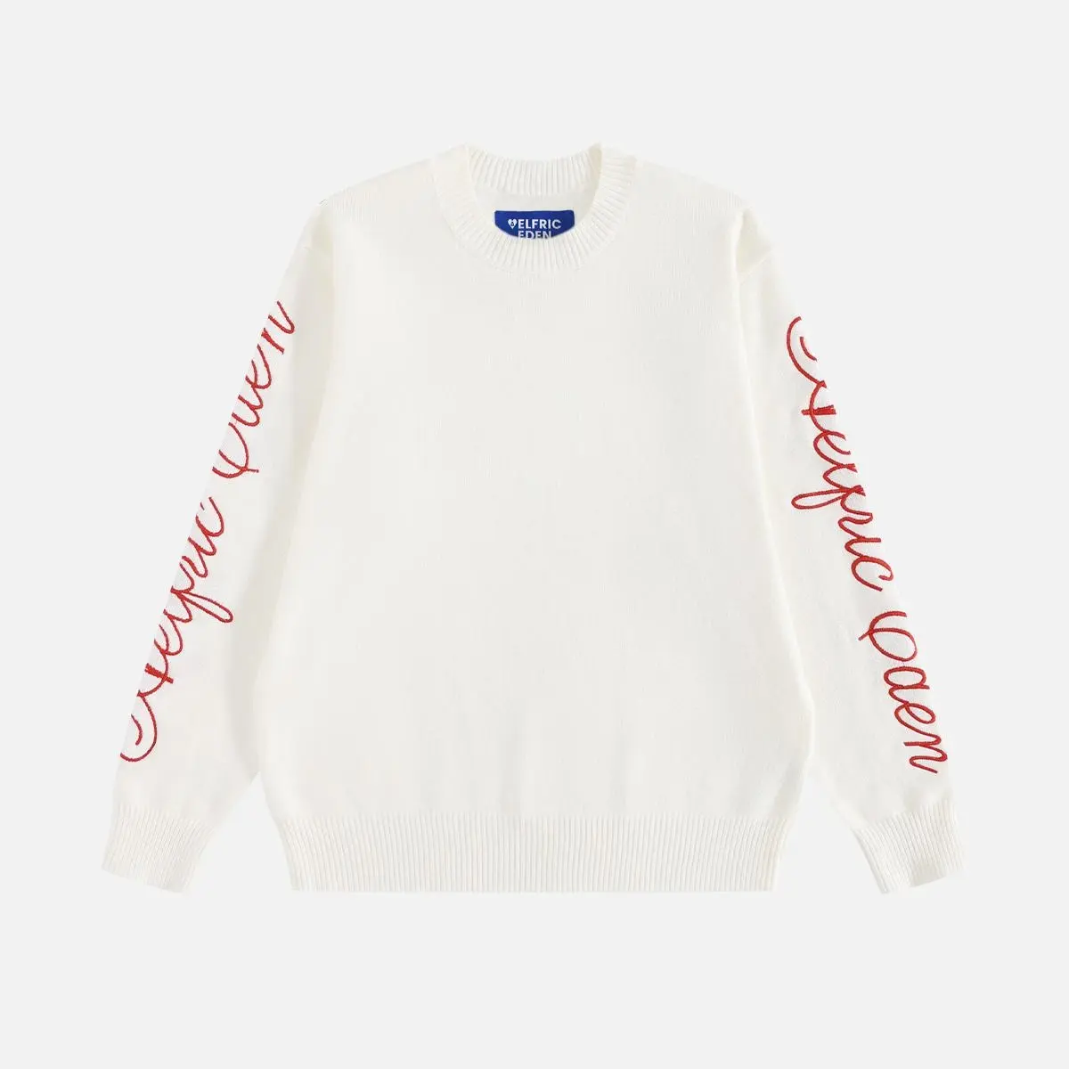 Aelfric Eden Graphic Sleeve Knit Sweater Letter Embroidery Crew Neck Oversized Fit Soft Knit Pullover Vintage Streetwear Casual Y2K Sweater Unisex