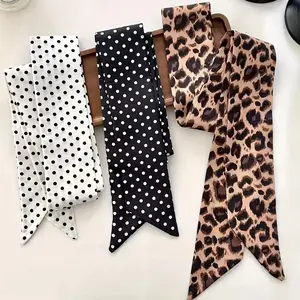 Elegant 3-Piece Women's Vintage Leopard & Polka Dot Scarf Set Soft Durable 100% Polyester Versatile Neck Scarf Headband Belt Bag Wrap Retro Fashion Outfit Enhancer