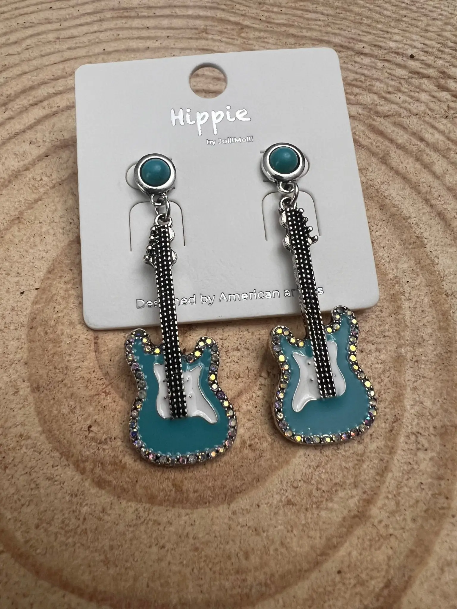 Western Turquoise Guitar Dangle Earrings — Country Music 2" Drop