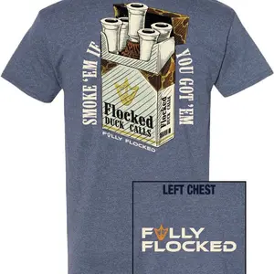 Fully Flocked Short Sleeve Gildan Softstyle T-Shirt. Smoke ‘em Design. Navy Color