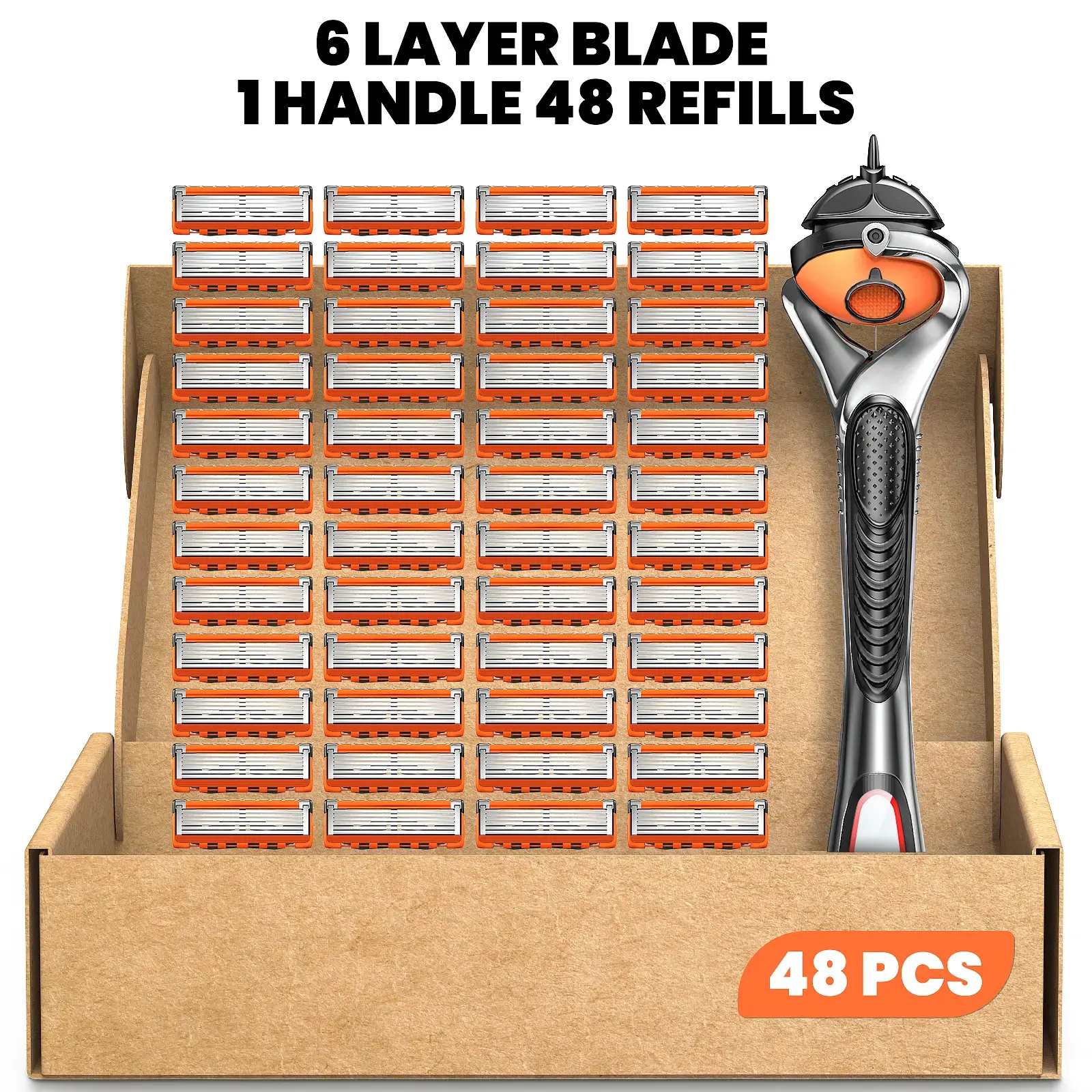 24Pcs/48Pcs Men's Razor Blade Replacement Refills with Handle, Sharp Head Shaver Blades for Daily Grooming, Men Care KIts, Razors for Men