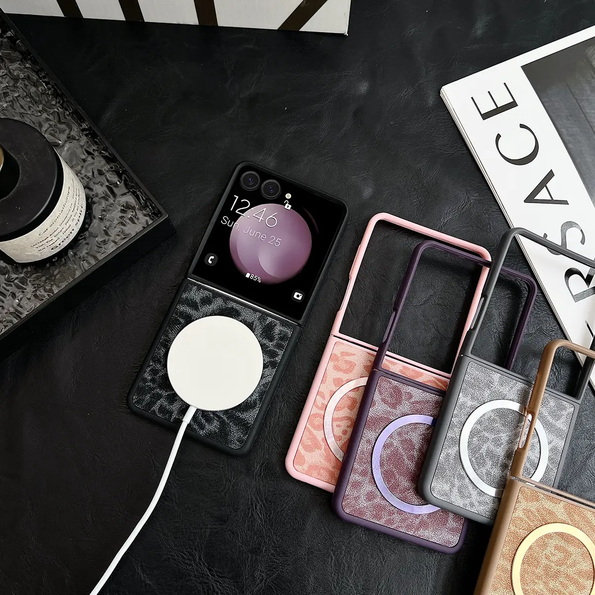 Shine powder magnetic phone case, Accessories, supports wireless charging. Hard PC back panel protects the phone. Suitable for Samsung Galaxy Z Flip7, Z Flip7FE, Z Flip6, Z Flip5