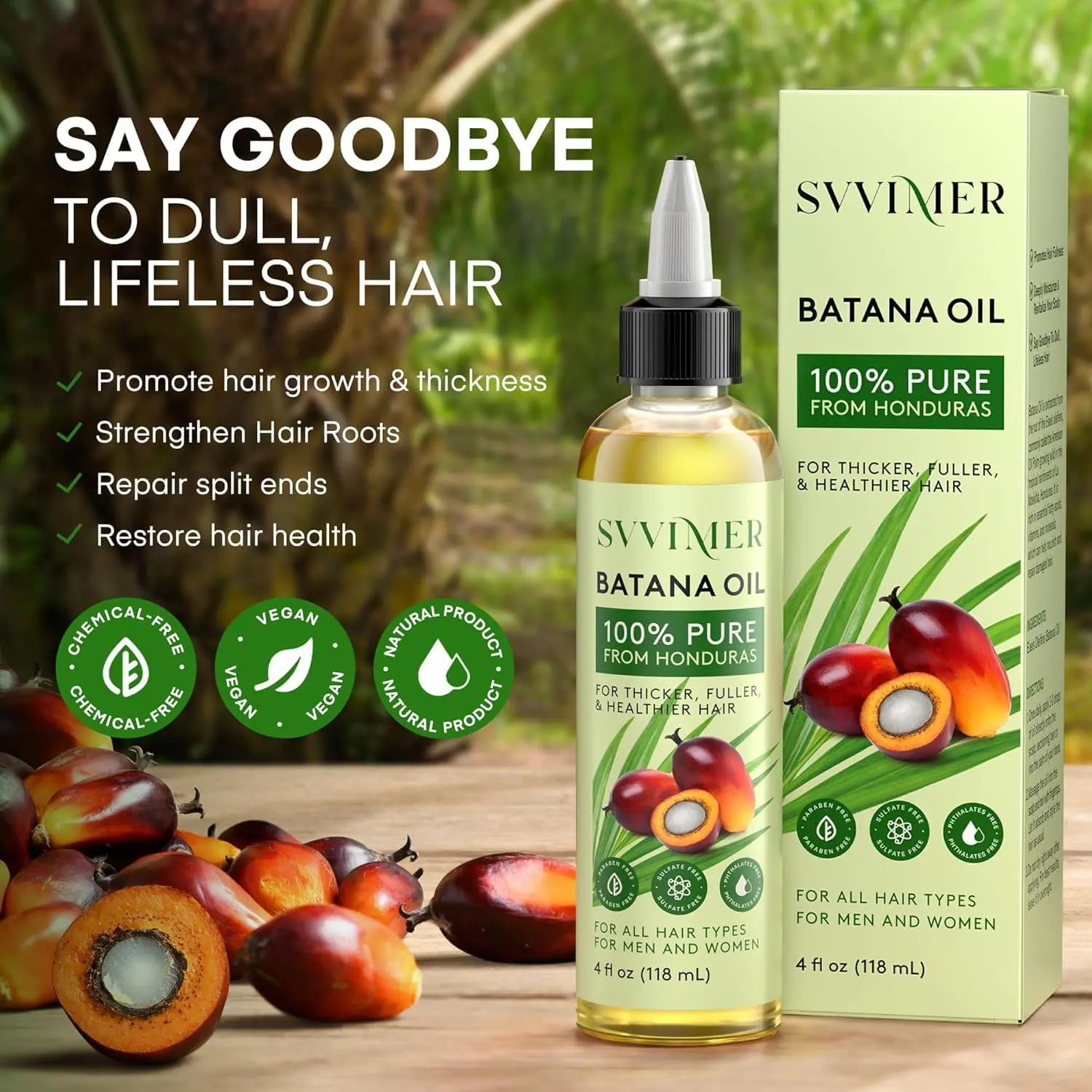 Svvimer Batana Oil for Hair Growth - 100％ Pure & Raw Batana Oil from Honduras Dr. Sebi - Organic & Natural - Promotes Hair Thickness for Men Women 4 Fl Oz