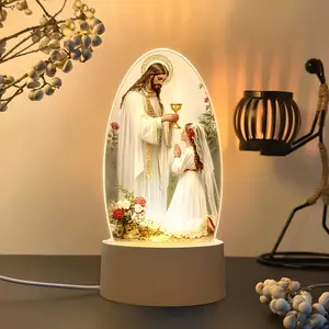 USB Powered LED Religious Table Lamp, Stylish Religious Decor, Jesus and Holy Communion Design, Soft Light Effect, Home Church Prayer Room Use, No Battery Needed