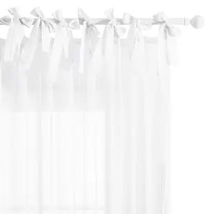 Deconovo Crinkled Faux Linen Sheer Curtains Solid Color Indoor Lightweight Drapes with Tie-Top for Living Room Bedroom Textured Elegance Semi-Sheer Fabric Easy Care Durable