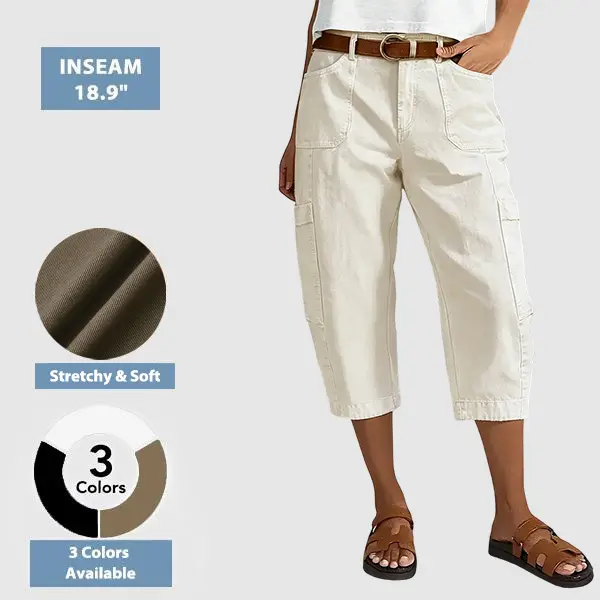 Flamingals Patch Pocket Seam Front Mid Rise Straight Leg Capri Pants Womenswear Stretchy 18.9" Inseam Flamingals Patch Pocket Seam Front Mid Rise Straight Leg Capri Pants Womenswear Stretchy 18.9" Inseam