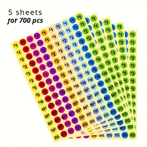 5 sheets 700pcs Pre-Priced Garage Pricing Labels - 3/4" Diameter Flea Market Stickers for Retail - Easy to Use, Time-Saving, and Durable Labels for Pricing and Inventory Management