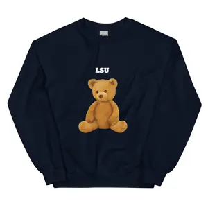 LSU Teddy Bear Sweatshirt - Classic Fit, Soft Knit Fabric, Collared Design, Ideal for Casual Wear