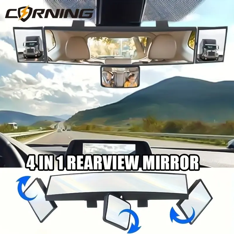 14.96inch Car High-Definition Rearview Mirror, 4 Lens, Wide Angle, No Damage Installation, Suitable for Cars and Suvs, Interior Makeup Mirror, Automotive Car Accessories