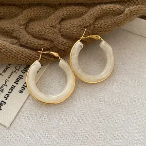 european and american personalized white high-end earrings small and exaggerated resin earrings with retro style earrings, elegant hoop daily wear Inlay Durable