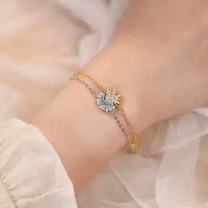 Sun Moon  Set Stackable  for Women Men Sparkling Gold Sun Ring/Blue Moon  Couple  Matching  as Friendship bracelet fashion affordable elegant wedding engagement promise ring chunky gold-plated cuban energy magnet Day Jewelry magnetic field therapy jewelry