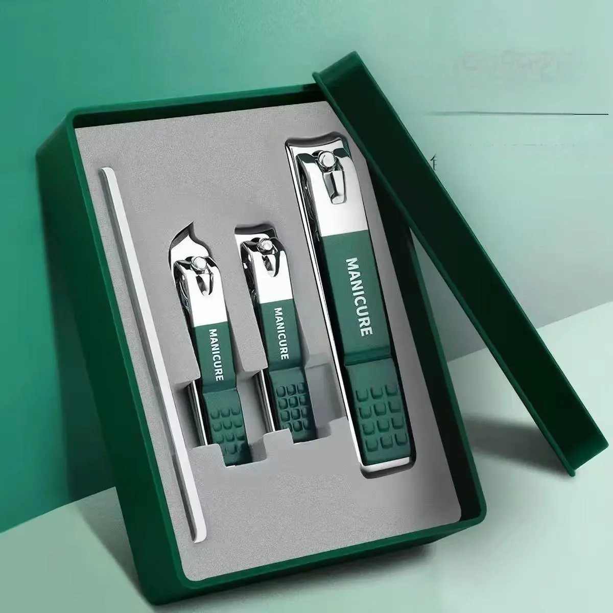 4Pcs Premium Nail Clipper Set with Storage Gift Box, Splash-Proof Manicure Pedicure Tools for Home Travel Use