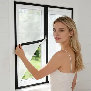 Zipper Window Screen Set, No Drilling Magic Tape Installation, Breathable Mosquito Insect Net, Detachable Reusable, Suitable for Bedroom Living Room Kitchen Windows