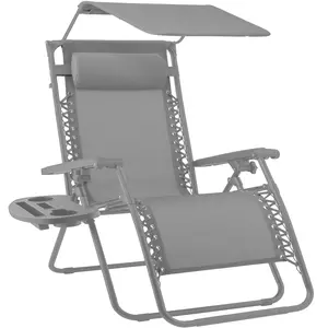 Best Choice Products Folding Zero Gravity Recliner Patio Lounge Chair w/ Canopy Shade, Headrest, Tray