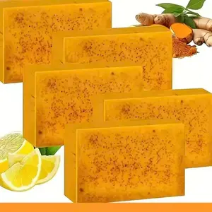 5PCS Lemon Turmeric Kojic Perfumed Soap Fragrance, Lemon Turmeric & Kojic Soap Bar for Face and Body for All Skin Types