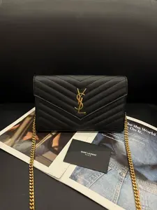 Pre-owned Yves Saint Laurent Leather Shoulder Bags Preloved YSL Saint Laurent envelope chainbag J534#