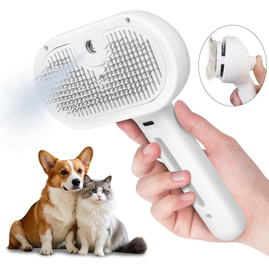 【P1】All-in-One Pet Steam Brush | Spray + Grooming Comb for Cats, Dogs, Small Pets | Long/Short Hair Friendly with Quick Release- - chumaopw