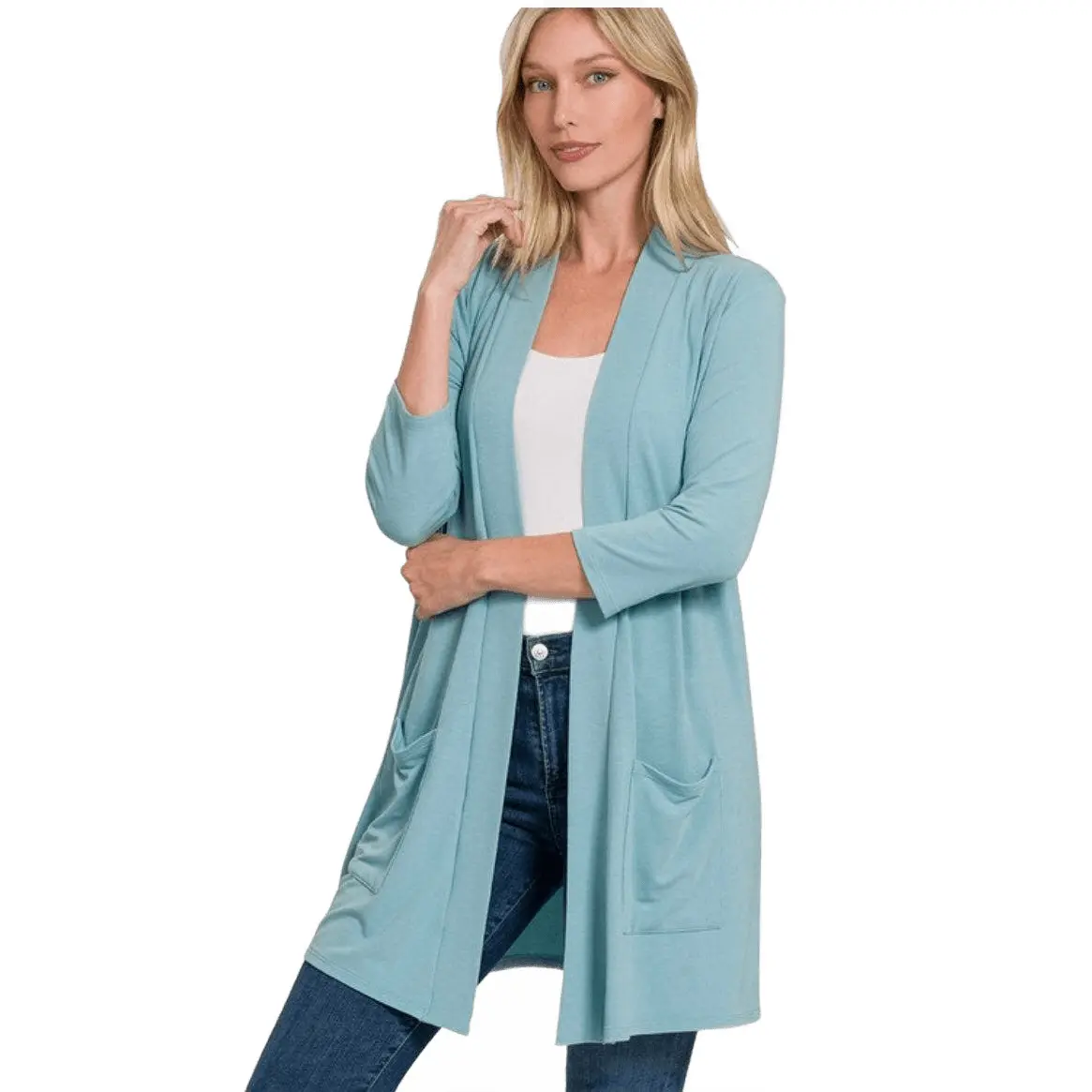 Slouchy Pocket Cardigan in Dusty Teal