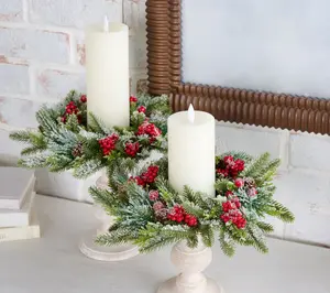 Set of 2 Frosted Berry and Pinecone Candle Rings-6" Inner