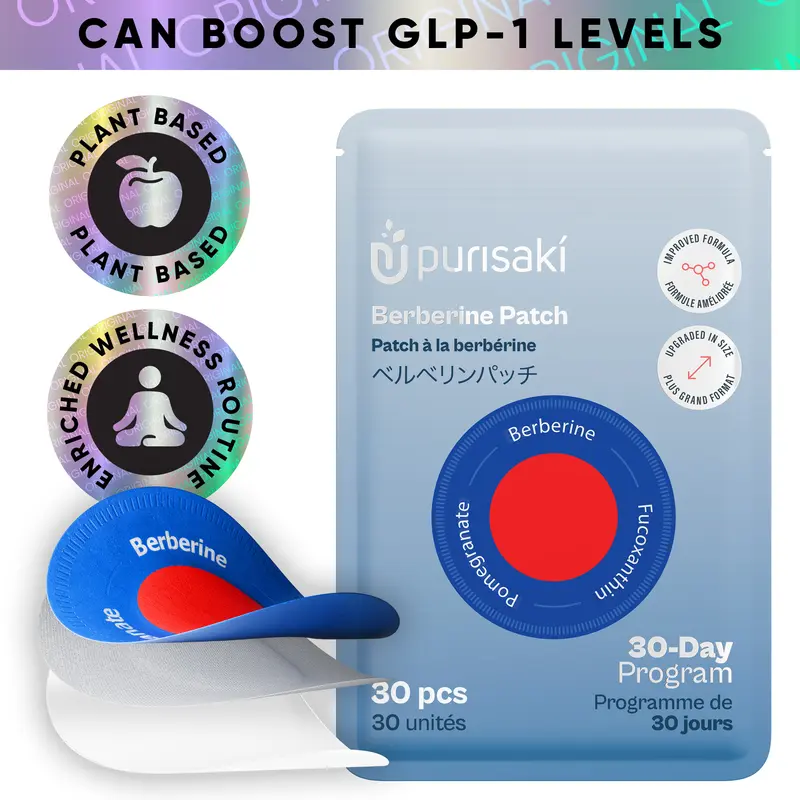 Purisaki Berberine Patches – Adhesive Wear Wellness Patches for Metabolic Support, Clean Energy, Gut Balance & Digestive Health Support, Plant-Based Natural Ingredients, Lightweight Stick-On Design, Discreet Daily Use