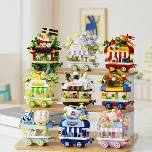 9-Piece Street Scene Mini Shop & Food Cart Building Blocks Set, Abs Material, Perfect Gift for Home Decor, Birthday, Holiday, Party