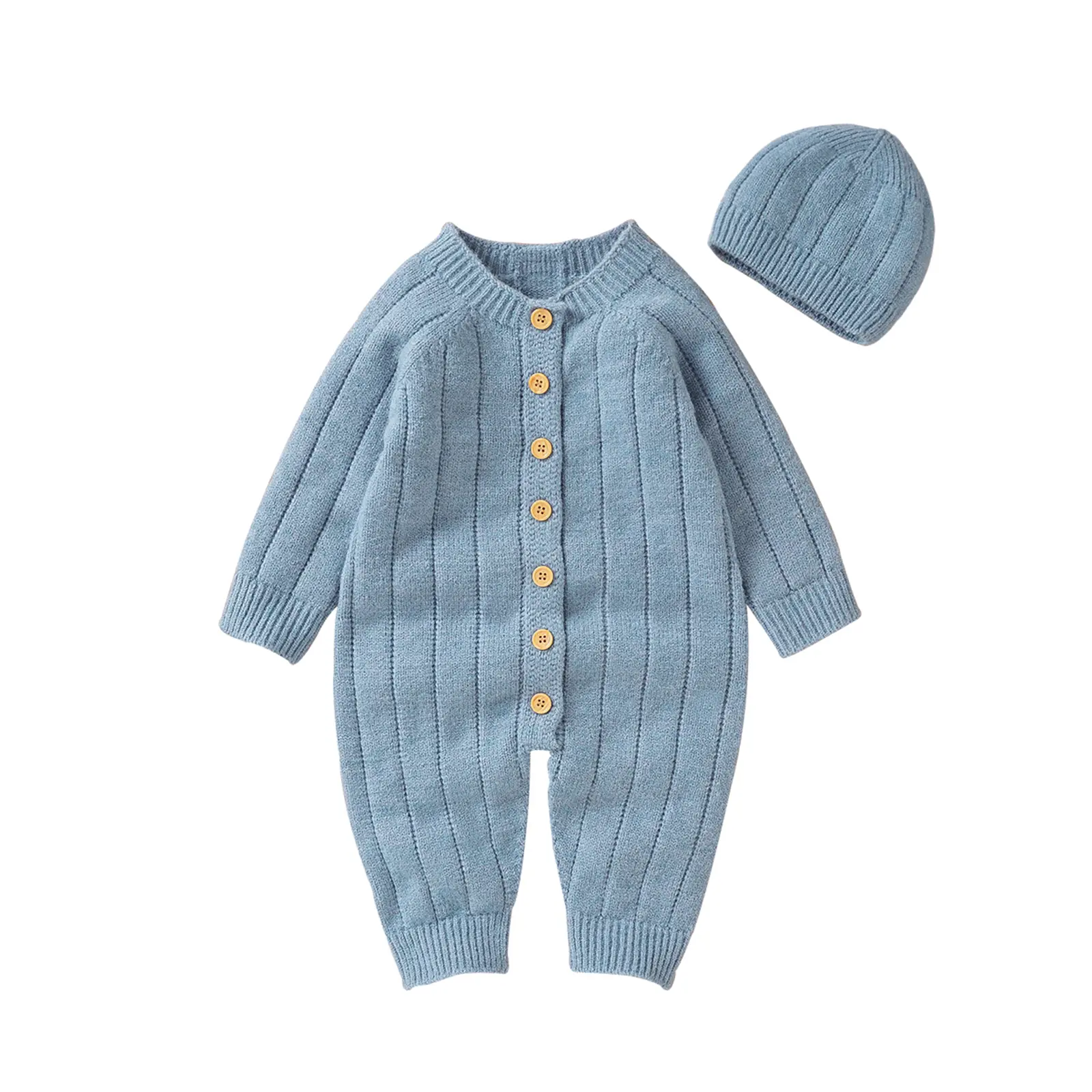 Newborn Baby Girl Boy Fall Winter Clothes Long Sleeve Knit Sweater Romper Jumpsuit with Hat Outfits