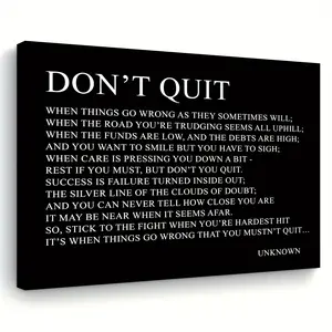 Don't Quit Inspirational Poem Framed Canvas Wall Art Motivational Quote Poster for Office Home Gym and Bedroom Decor Perseverance Gift for Friends