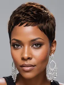Short Pixie Cut Wigs for  Women Human Hair pixie Layered  Wig with Bangs