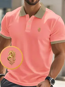 Men's High-Quality Polo Shirt with Horse Logo Print, Polyester Fabric, Regular Fit, Summer Short Sleeve, Casual Outdoor Wear