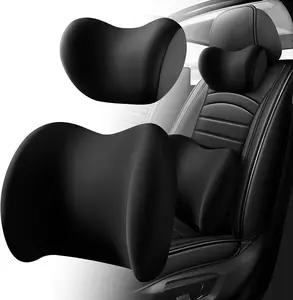 Car Headrest & Lumbar Support Cushion Ergonomic Design for Neck Back Pain Relief Black Car Lumbar Support Pillow and Car Neck Pillow Kit