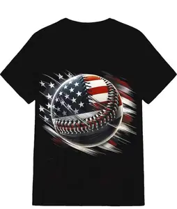 American Retro Baseball USA Flag Black Short-Sleeved Unisex T-Shirt, Patriotic Sports Graphic, Casual Streetwear for Baseball & Americana Enthusiasts, all-season comfort