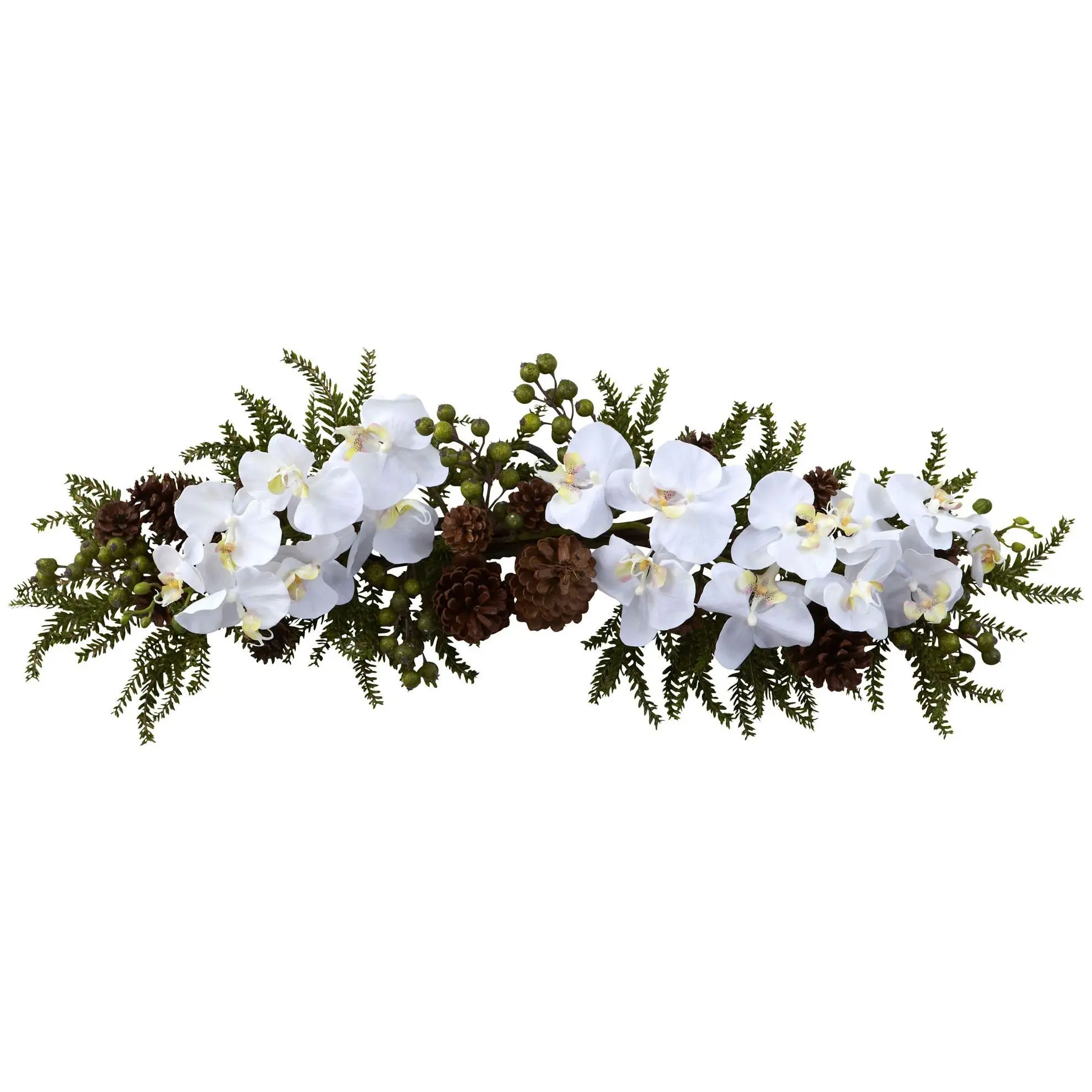 30" Phalaenopsis Orchid & Pine Swag by Nearly Natural