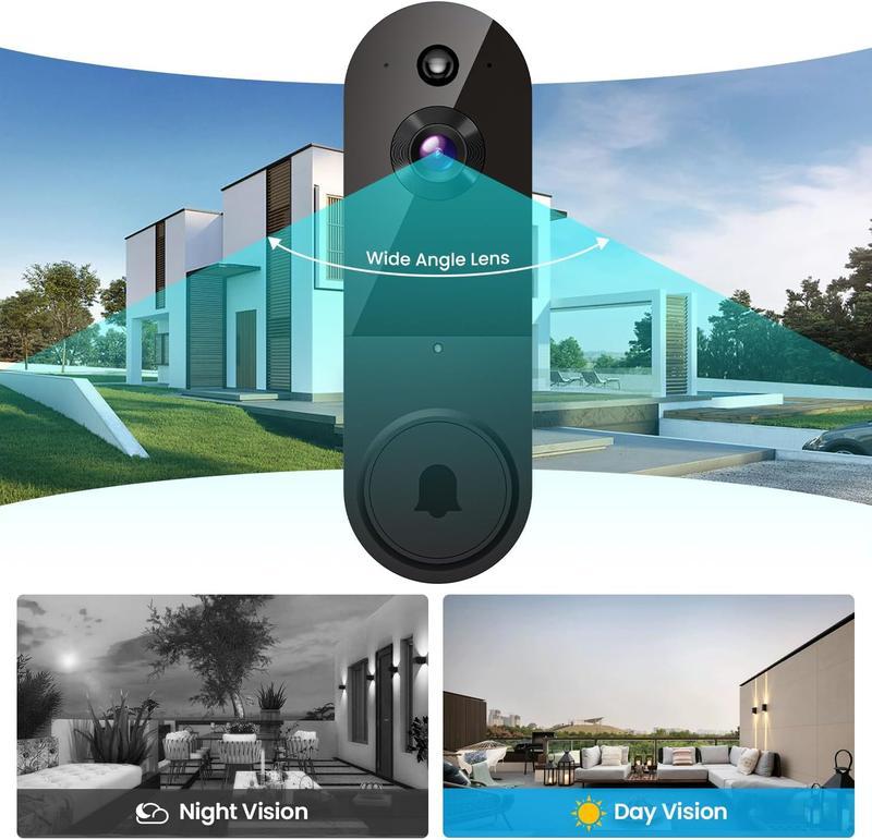 Wireless Video Doorbell Camera with AI Human Detection, 2-Way Audio, Live View, Night Vision, Cloud Storage, Battery Powered, 2.4G WiFi Home Security Camera for Indoor & Outdoor Surveillance