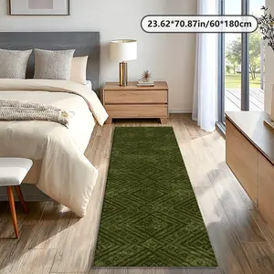 Velvet Olive Geometric Texture Rug, Soft Velvet Bedroom Carpet, Bedside Mat for Living Room and Sofa Decor, Fashionable Home Decoration, Home Decorative Rugs