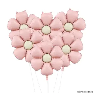 6 Pcs 50.5x40cm Matte Pink Candy Daisy Aluminum Foil Balloons, Lovely Decor for Girl Baby Shower, Birthday Party & Wedding Celebration