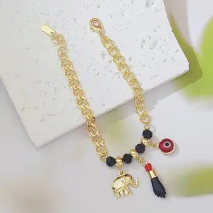 bohemian style bracelet Bohemian-style red and black beaded Devil's Eye Elephant bracelet, copper plated with 14K gold