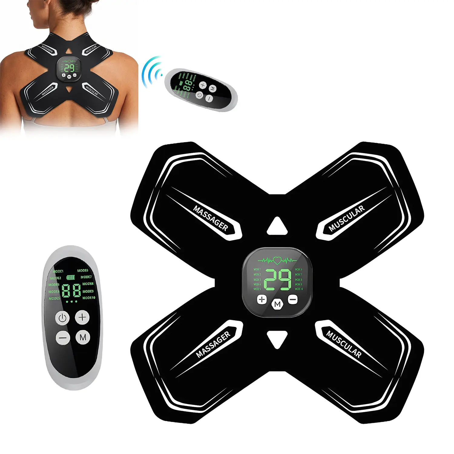 Wireless Muscle Stimulator Device with Remote Control, 10 Modes 29 Intensity Levels, Portable USB Rechargeable Muscle Training Equipment for Workout, Fitness and Sports Activities