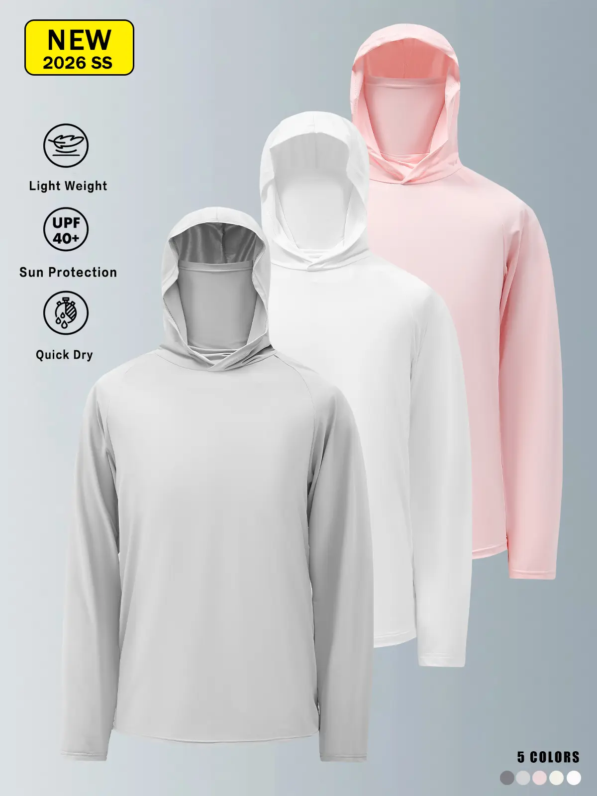 Unisex UPF 40+ Quick Dry Hooded Rash Guard, UV Protection Long Sleeve Sun Shirt with Built-in Face Cover, Men Women Top for Fishing Beach Outdoor Activities